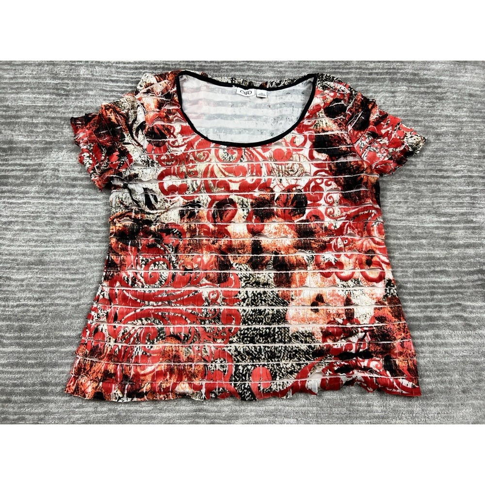 Cato Top Womens Extra Large Red Shortsleeve Ruffle Polyester Blend Casual‎
